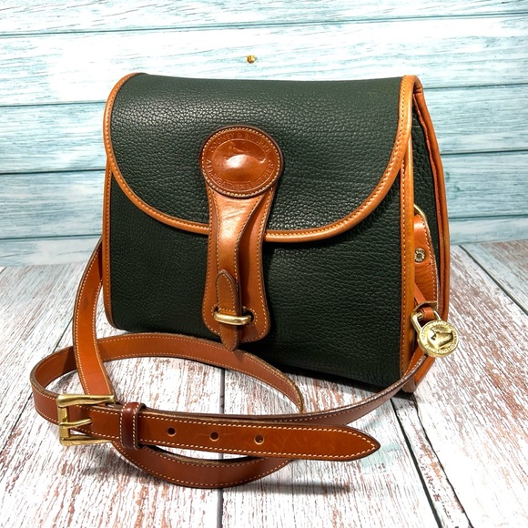 🦆 DOONEY & BOURKE ESSEX MEDIUM AWL 90s VINTAGE CROSSBODY BAG GREEN BRITISH TAN